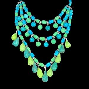 Vintage Boho Southwestern  HDNY Tiered Bib Faux Turquoise Necklace OS